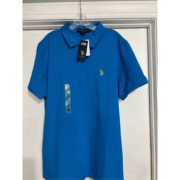U.S. Polo Assn Men's Large Blue Collared Classic Style Short Sleeve Shirt New - Picture 9 of 11